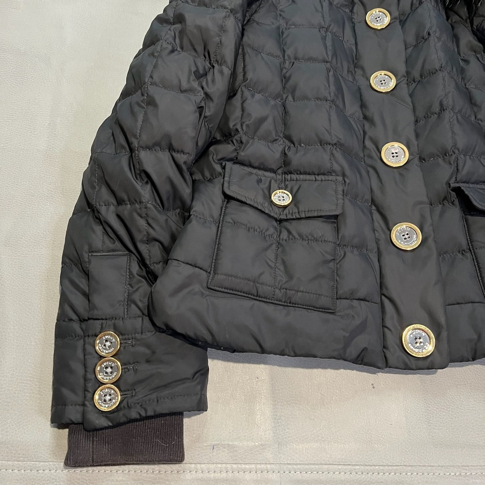 VTG Y2K Juicy Couture Black Quilted Double Down Puffer Jacket Faux Fur Hoodie S - Picture 2 of 9